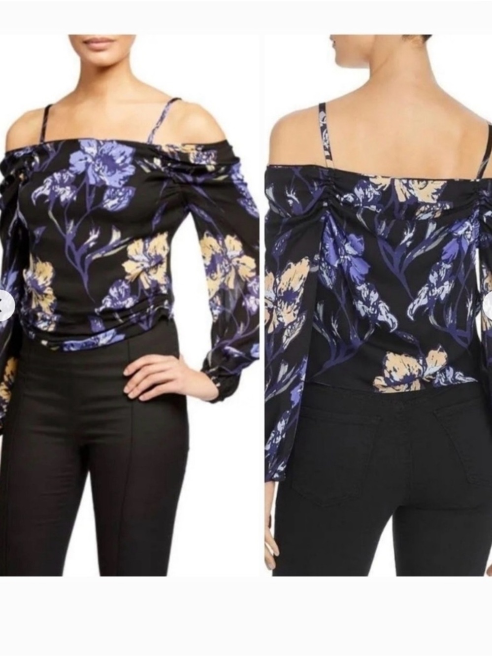 Ramy Brook Black and Blue Floral Blouse